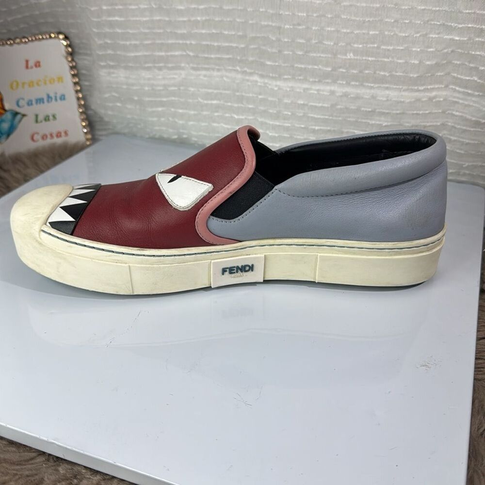 (N7) Fendi Monster leather slip-on sneakers, size 37, men's one shoe, right shoe - Picture 3 of 15